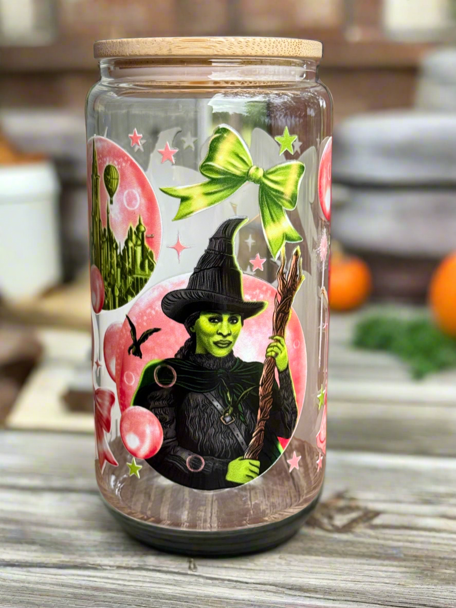 16oz Always Wicked Glass Can Tumbler with bamboo lid and straw